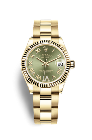 Rolex - 278278-0029  Datejust 31 Yellow Gold / Fluted / Olive  - Roman / Oyster