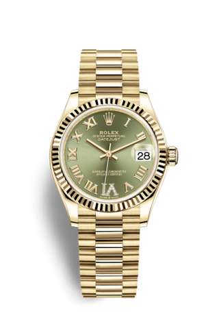 Rolex - 278278-0030  Datejust 31 Yellow Gold / Fluted / Olive  - Roman / President