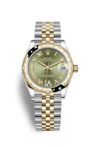 Rolex - 278343rbr-0016  Datejust 31 Stainless Steel / Yellow Gold / Domed - Diamond / Olive - Roman / Jubilee