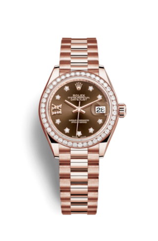 Rolex - 279135rbr-0001  Lady-Datejust 28 Everose Diamond / President / Chocolate Diamond