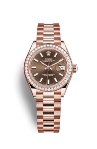 Rolex - 279135rbr-0005  Lady-Datejust 28 Everose Diamond / President / Chocolate