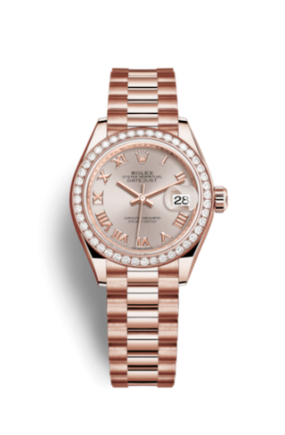 Rolex - 279135rbr-0013  Lady-Datejust 28 Everose Diamond / President / Sundust Roman