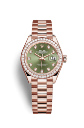 Rolex - 279135rbr-0014  Lady-Datejust 28 Everose Diamond / President / Olive Diamond