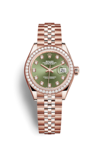 Rolex - 279135rbr-0015  Lady-Datejust 28 Everose Diamond / Jubilee / Olive Diamond