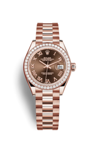 Rolex - 279135rbr-0016  Lady-Datejust 28 Everose Diamond / President / Chocolate Roman