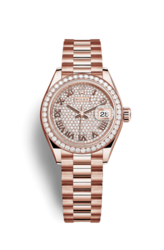 Rolex - 279135rbr-0021  Lady-Datejust 28 Everose Diamond / President / Paved Roman