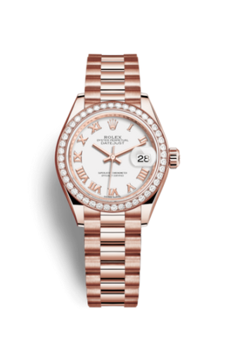 Rolex - 279135rbr-0023  Lady-Datejust 28 Everose Diamond / President / White Roman