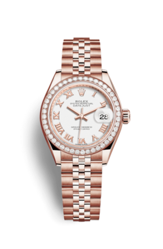 Rolex - 279135rbr-0024  Lady-Datejust 28 Everose Diamond / Jubilee / White Roman