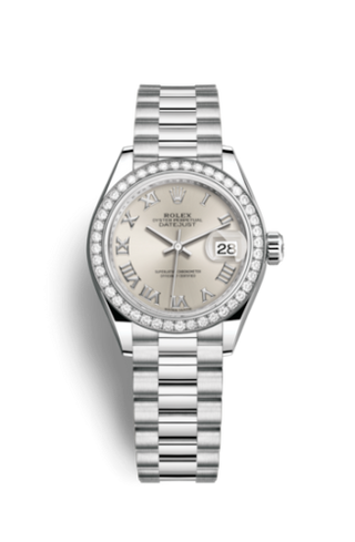 Rolex - 279136rbr-0007  Lady-Datejust 28 Platinum Diamond / President / Silver Roman