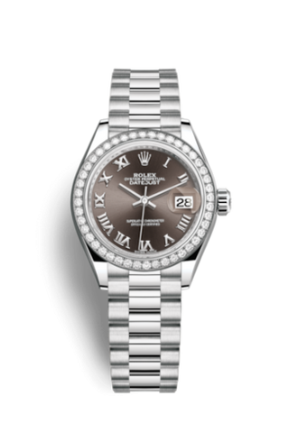 Rolex - 279136rbr-0010  Lady-Datejust 28 Platinum Diamond / President / Dark Grey Roman