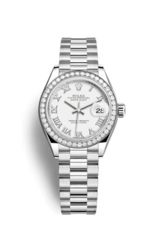 Rolex - 279136rbr-0013  Lady-Datejust 28 Platinum Diamond / President / White Roman