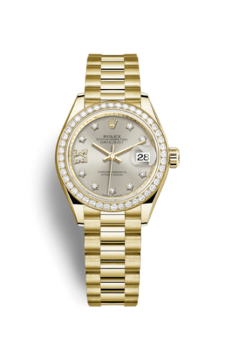 Rolex - 279138rbr-0001  Lady-Datejust 28 Yellow Gold Diamond / President / Silver Diamond