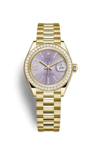 Rolex - 279138rbr-0010  Lady-Datejust 28 Yellow Gold Diamond / President / Lilac Diamonds