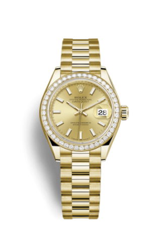 Rolex - 279138rbr-0014  Lady-Datejust 28 Yellow Gold Diamond / President / Champagne