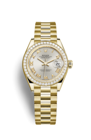 Rolex - 279138rbr-0017  Lady-Datejust 28 Yellow Gold Diamond / President / Silver Roman