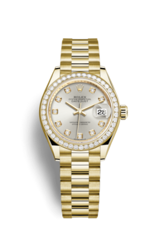 Rolex - 279138rbr-0019  Lady-Datejust 28 Yellow Gold Diamond / President / Silver Diamond