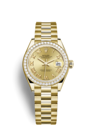 Rolex - 279138rbr-0021  Lady-Datejust 28 Yellow Gold Diamond / President / Champagne Roman