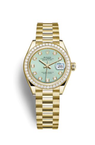 Rolex - 279138rbr-0025  Lady-Datejust 28 Yellow Gold Diamond / President / Green Diamond