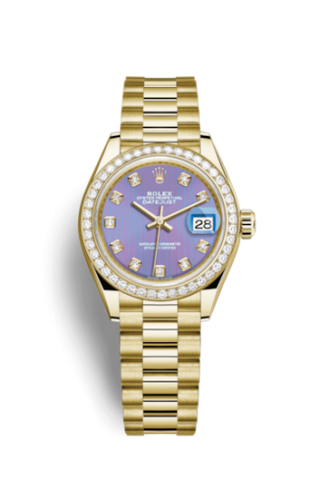 Rolex - 279138rbr-0027  Lady-Datejust 28 Yellow Gold Diamond / President / Lavender Diamond