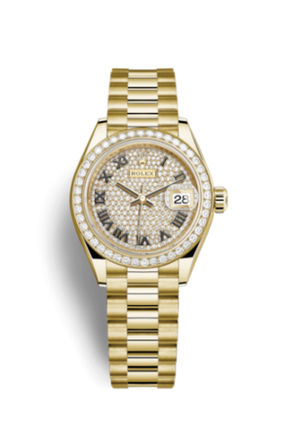 Rolex - 279138rbr-0029  Lady-Datejust 28 Yellow Gold Diamond / President / Paved Roman