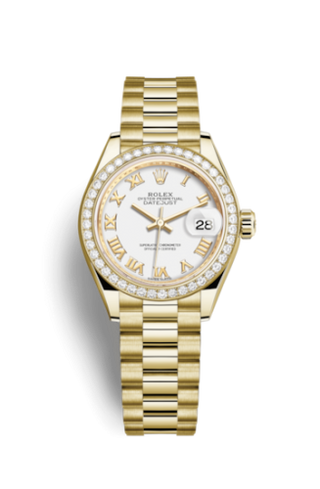 Rolex - 279138rbr-0031  Lady-Datejust 28 Yellow Gold Diamond / President / White Roman