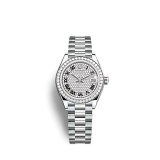 Rolex - 279139RBR-0014  Lady-Datejust 28 White Gold - Diamond / President / Paved - Roman