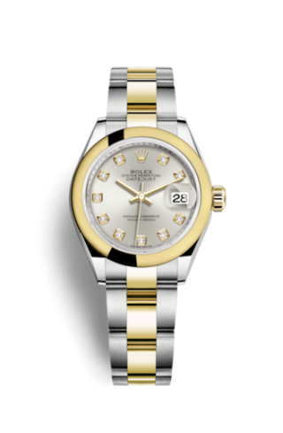 Rolex - 279163-0008  Lady-Datejust 28 Rolesor Yellow Domed / Oyster / Silver Diamond