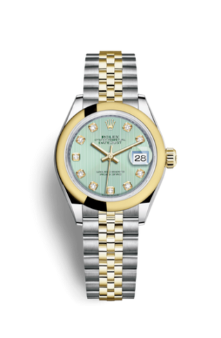 Rolex - 279163-0015  Lady-Datejust 28 Rolesor Yellow Domed / Jubilee / Mint Green Tuxedo