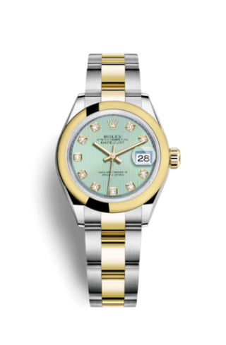 Rolex - 279163-0016  Lady-Datejust 28 Rolesor Yellow Domed / Oyster / Mint Green Tuxedo