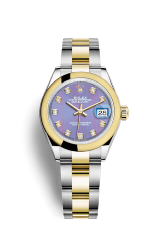 Rolex - 279163-0018  Lady-Datejust 28 Rolesor Yellow Domed / Oyster / Lavender Diamond