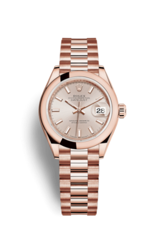 Rolex - 279165-0001  Lady-Datejust 28 Everose Domed / President / Sundust