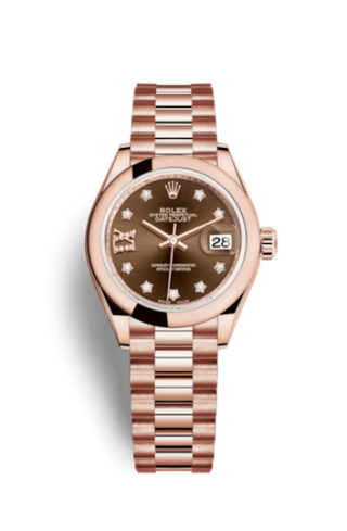 Rolex - 279165-0002  Lady-Datejust 28 Everose Domed  / President / Chocolate Diamond