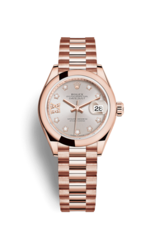 Rolex - 279165-0005  Lady-Datejust 28 Everose Domed / President /  Sundust Diamond