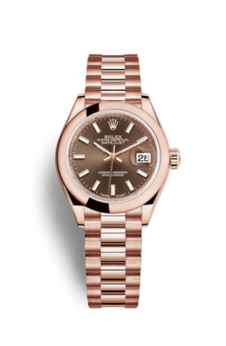 Rolex - 279165-0007  Lady-Datejust 28 Everose Domed / President / Chocolate