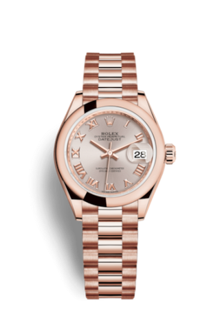 Rolex - 279165-0009  Lady-Datejust 28 Everose Domed / President /  Sundust Roman