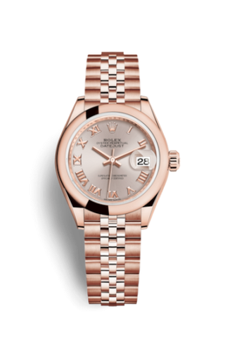 Rolex - 279165-0010  Lady-Datejust 28 Everose Domed / Jubilee /  Sundust Roman