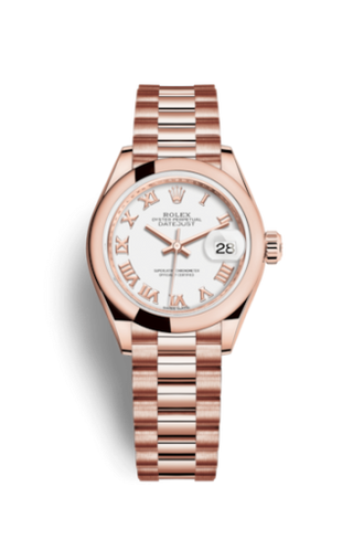 Rolex - 279165-0021  Lady-Datejust 28 Everose Domed  / President  / White Roman