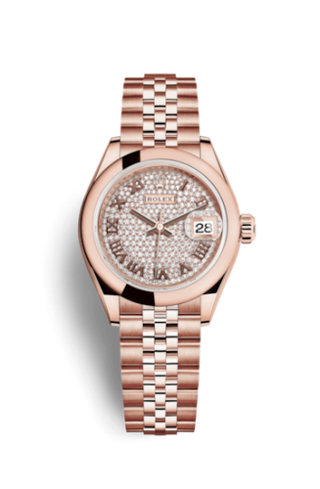 Rolex - 279165-0024  Lady-Datejust 28 Everose Domed / Jubilee /  Paved Roman