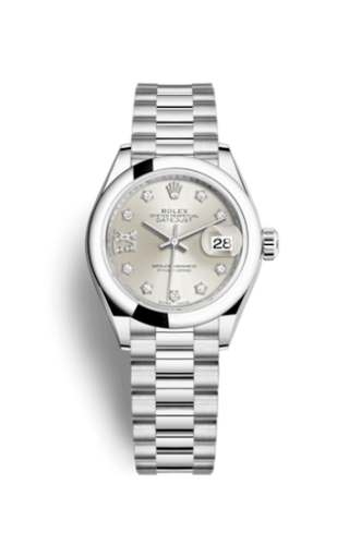 Rolex - 279166-0001  Lady-Datejust 28 Platinum Domed / President / Silver Diamond