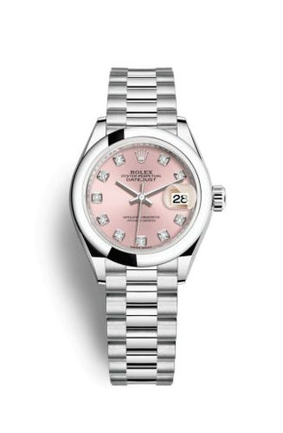 Rolex - 279166-0005  Lady-Datejust 28 Platinum Domed / President / Silver Diamond