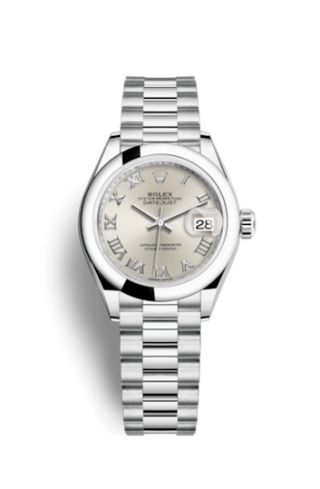 Rolex - 279166-0007  Lady-Datejust 28 Platinum Domed / President / Silver Roman