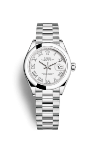 Rolex - 279166-0013  Lady-Datejust 28 Platinum Domed / President / White Roman