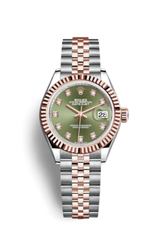 Rolex - 279171-0007  Lady-Datejust 28 Rolesor Rose Fluted / Jubilee / Olive Diamonds