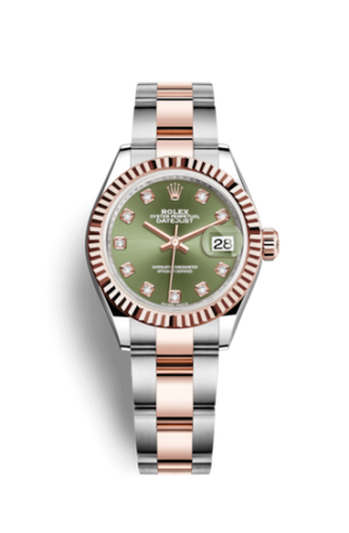 Rolex - 279171-0008  Lady-Datejust 28 Rolesor Rose Fluted / Oyster / Olive Diamonds