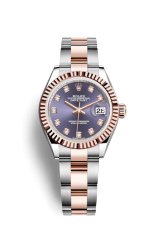 Rolex - 279171-0016  Lady-Datejust 28 Rolesor Rose Fluted / Oyster / Aubergine Diamonds