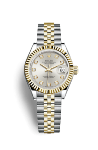 Rolex - 279173-0007  Lady-Datejust 28 Rolesor Yellow Fluted / Jubilee / Silver Diamond