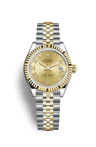 Rolex - 279173-0009  Lady-Datejust 28 Rolesor Yellow Fluted / Jubilee / Champagne Roman