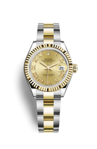 Rolex - 279173-0010  Lady-Datejust 28 Rolesor Yellow Fluted / Oyster / Champagne Roman