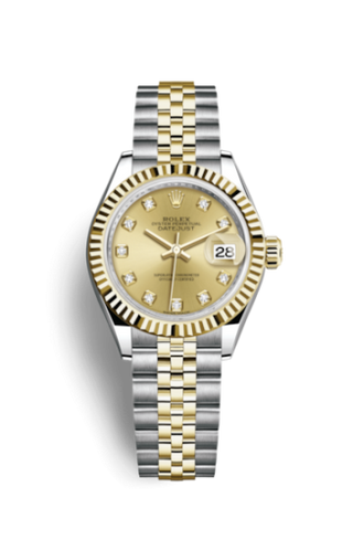 Rolex - 279173-0011  Lady-Datejust 28 Rolesor Yellow Fluted / Jubilee / Champagne Diamond