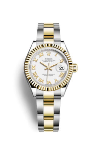 Rolex - 279173-0024  Lady-Datejust 28 Rolesor Yellow Fluted / Oyster / White Roman